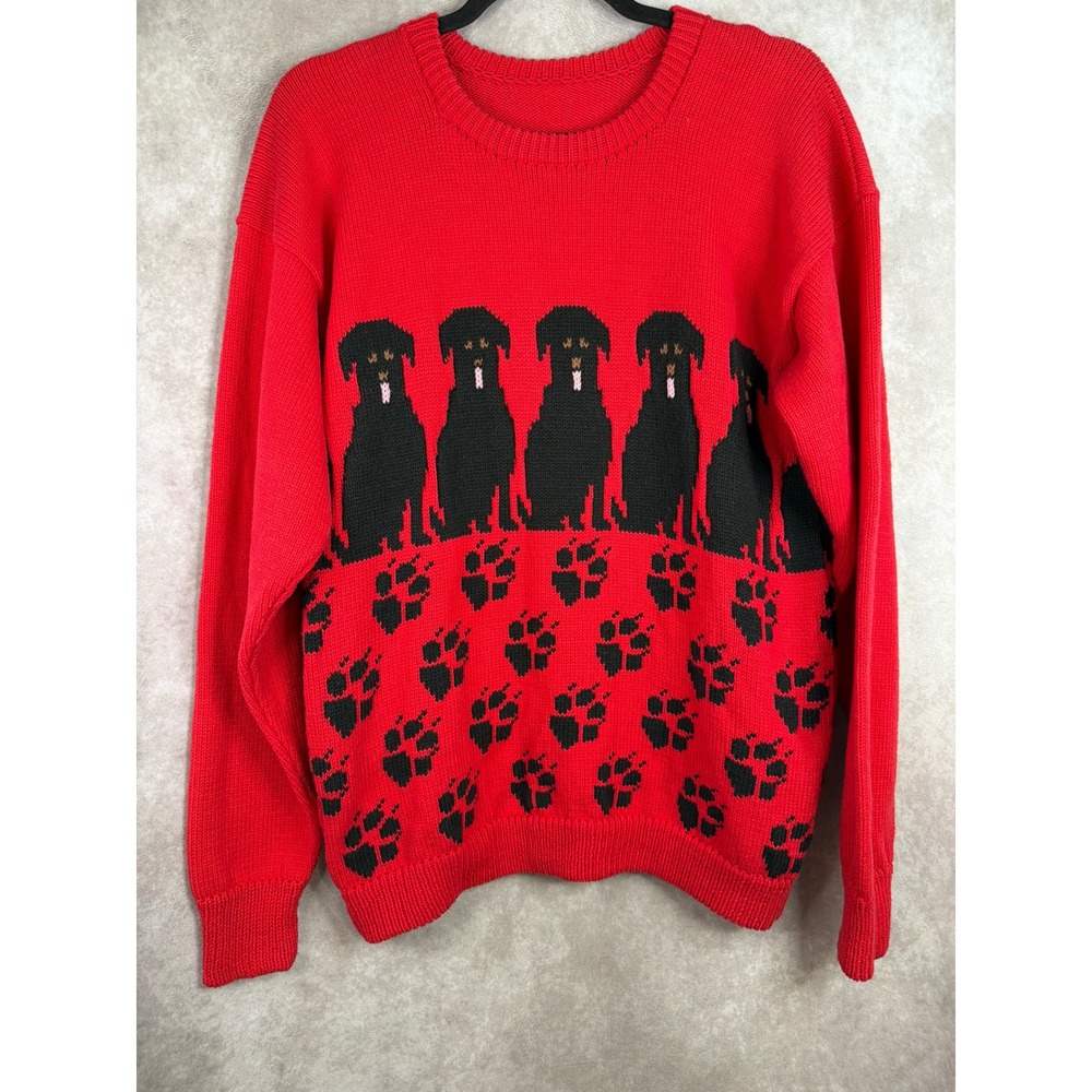 Vintage Unique One Sweaters Women S Red Black Dog Paw Print Native Mainer Cotton
